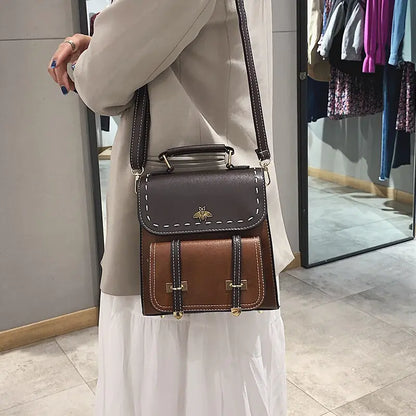 Vintage Paneled PU Leather Women Backpack